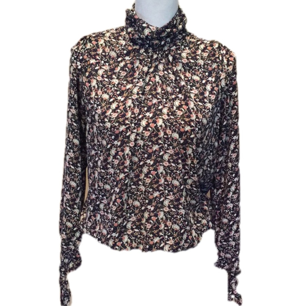 Allison Joy Blouse Turtle Neck Keyhole Button